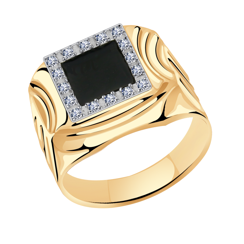 Золотое кольцо Золотые узоры с эмалью и цирконием