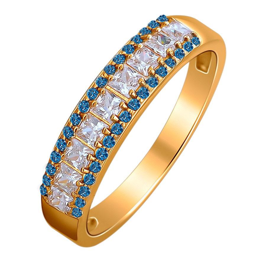 Золотое кольцо ТД Эстет с фианитом и гидротермальным сапфиром