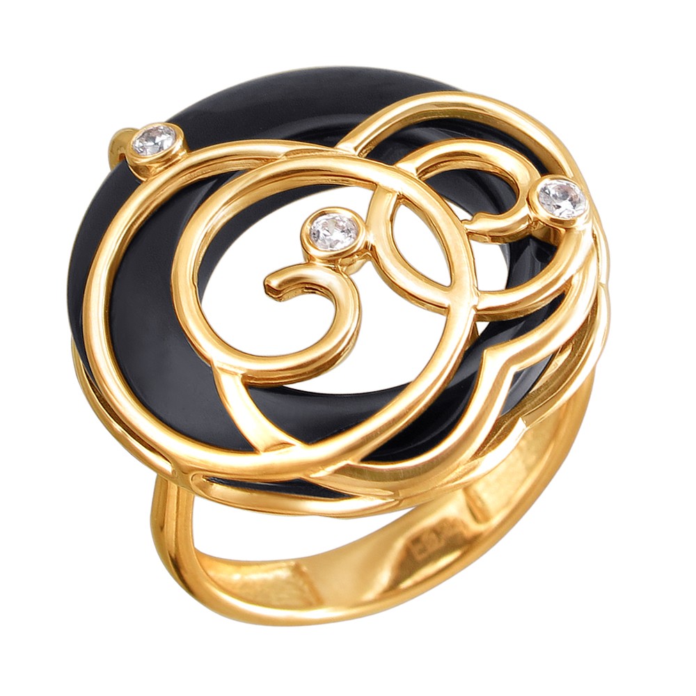 Золотое кольцо ТД Эстет с фианитом и агатом
