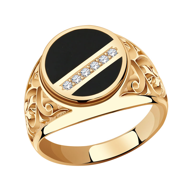 Золотое кольцо ТД Эстет с фианитом и ониксом