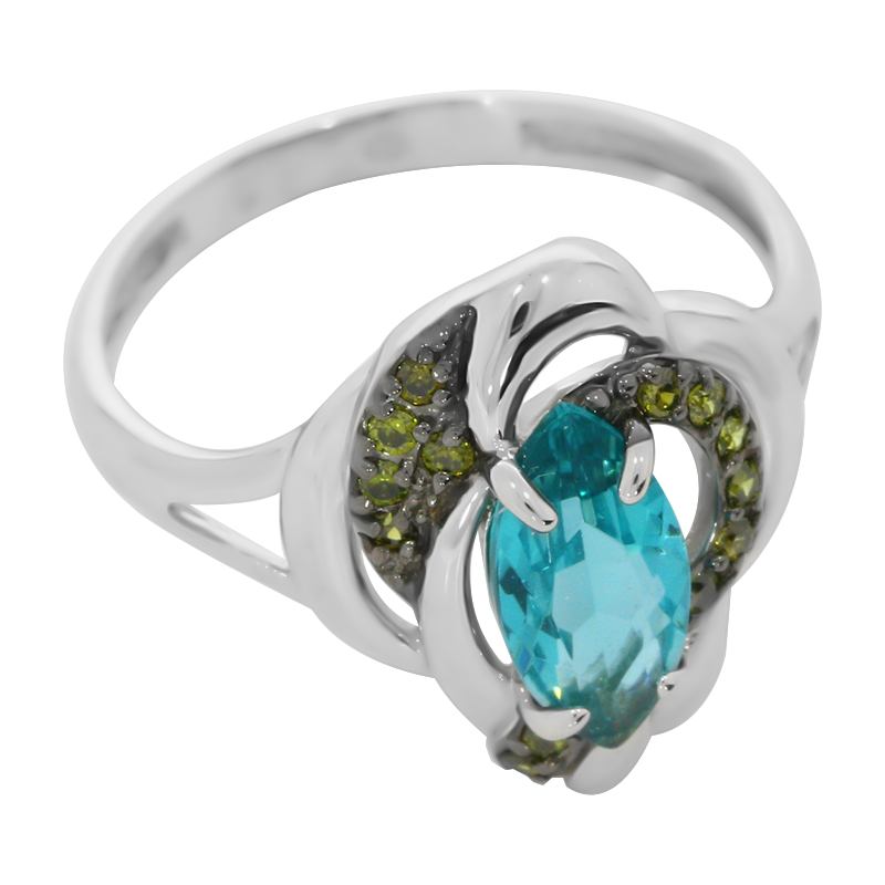 Серебряное кольцо ЮК Maskom с фианитом и ювелирным кристаллом