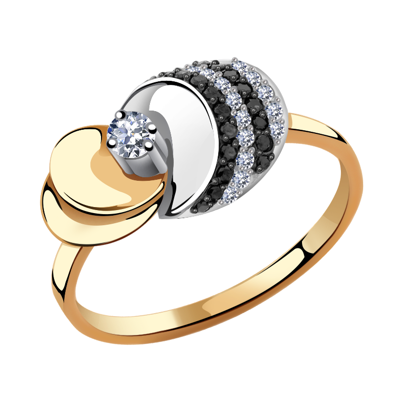 Золотое кольцо Александра с бриллиантом и чёрным бриллиантом