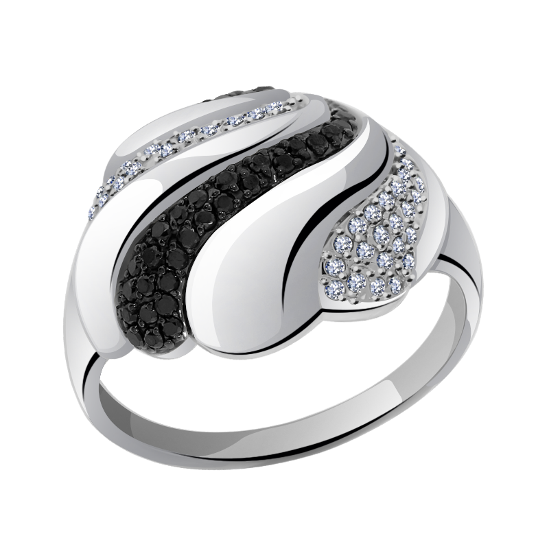Кольцо из белого золота Александра с бриллиантом и чёрным бриллиантом