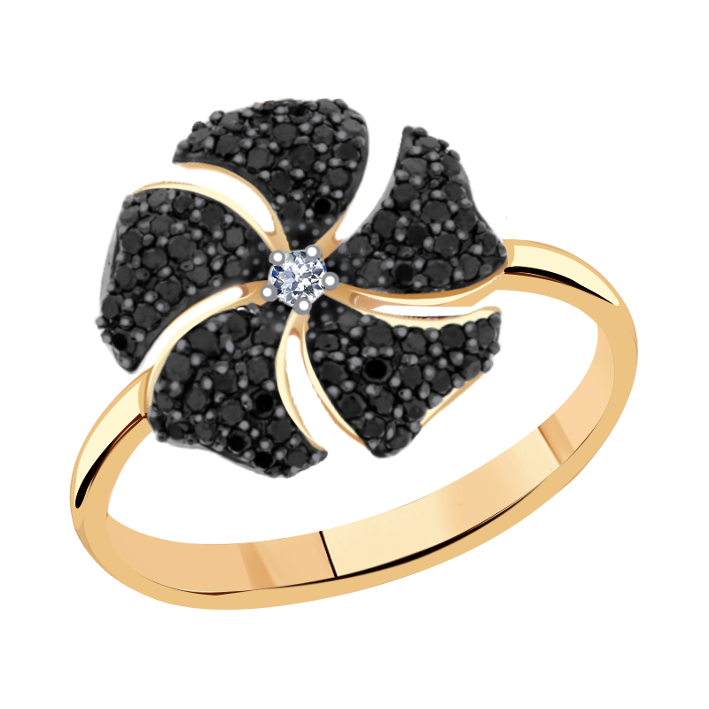 Золотое кольцо Александра с бриллиантом и чёрным бриллиантом