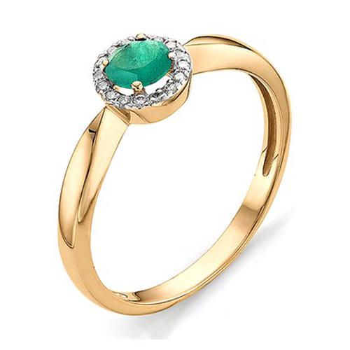 Золотое кольцо АЛЬКОР с бриллиантом и гидротермальным изумрудом