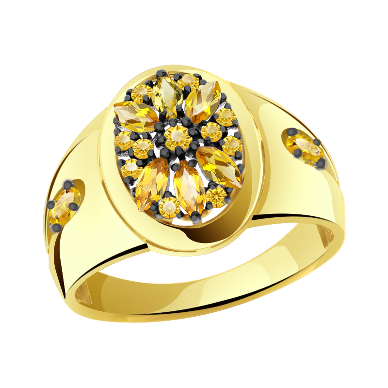 Кольцо из лимонного золота Александра с фианитом и цитрином