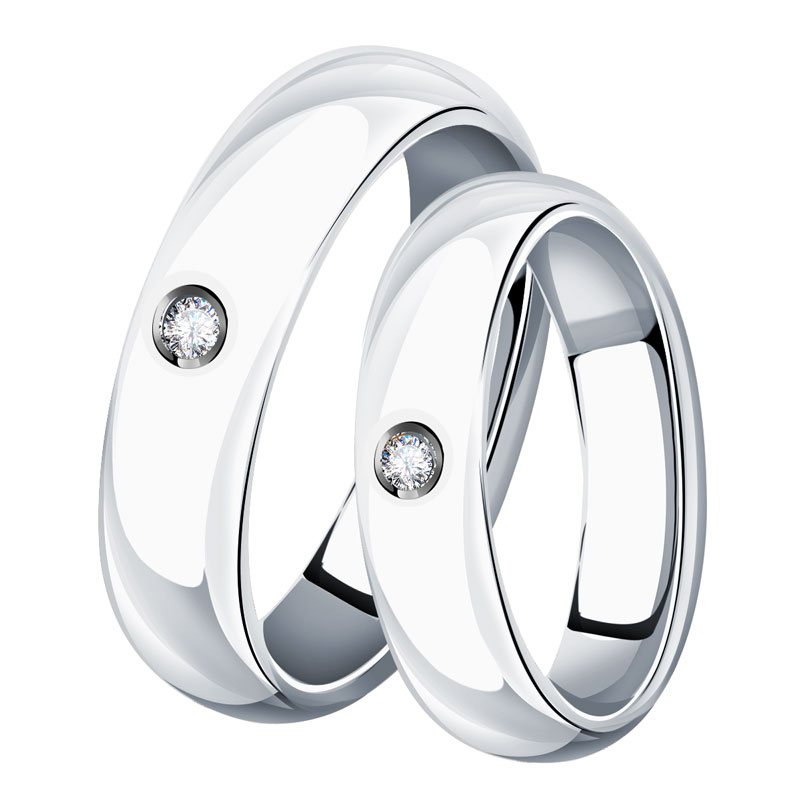 Обручальное кольцо из белого золота 5 мм АЛЬКОР с бриллиантом