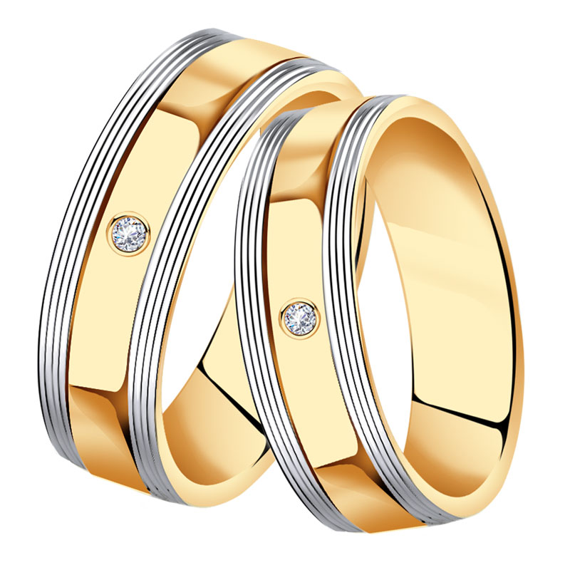 Золотое обручальное кольцо 6 мм АЛЬКОР с бриллиантом