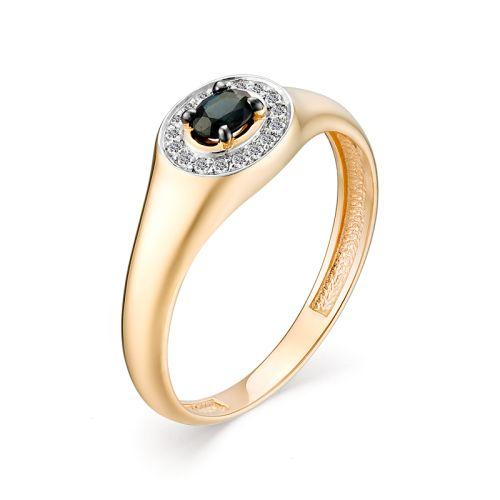 Золотое кольцо АЛЬКОР с бриллиантом и сапфиром