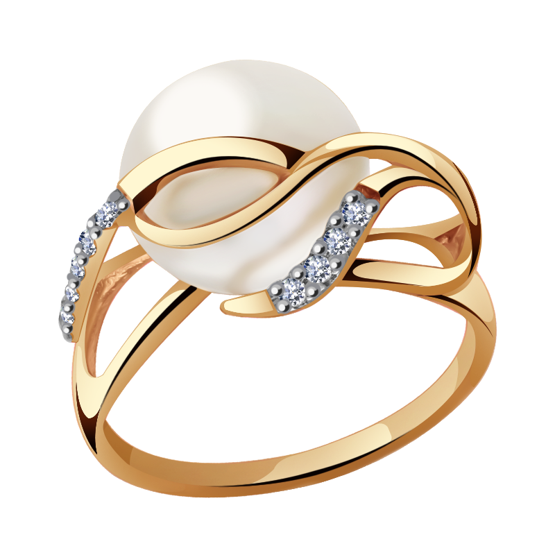 Золотое кольцо Жемчужное подворье с фианитом и жемчугом