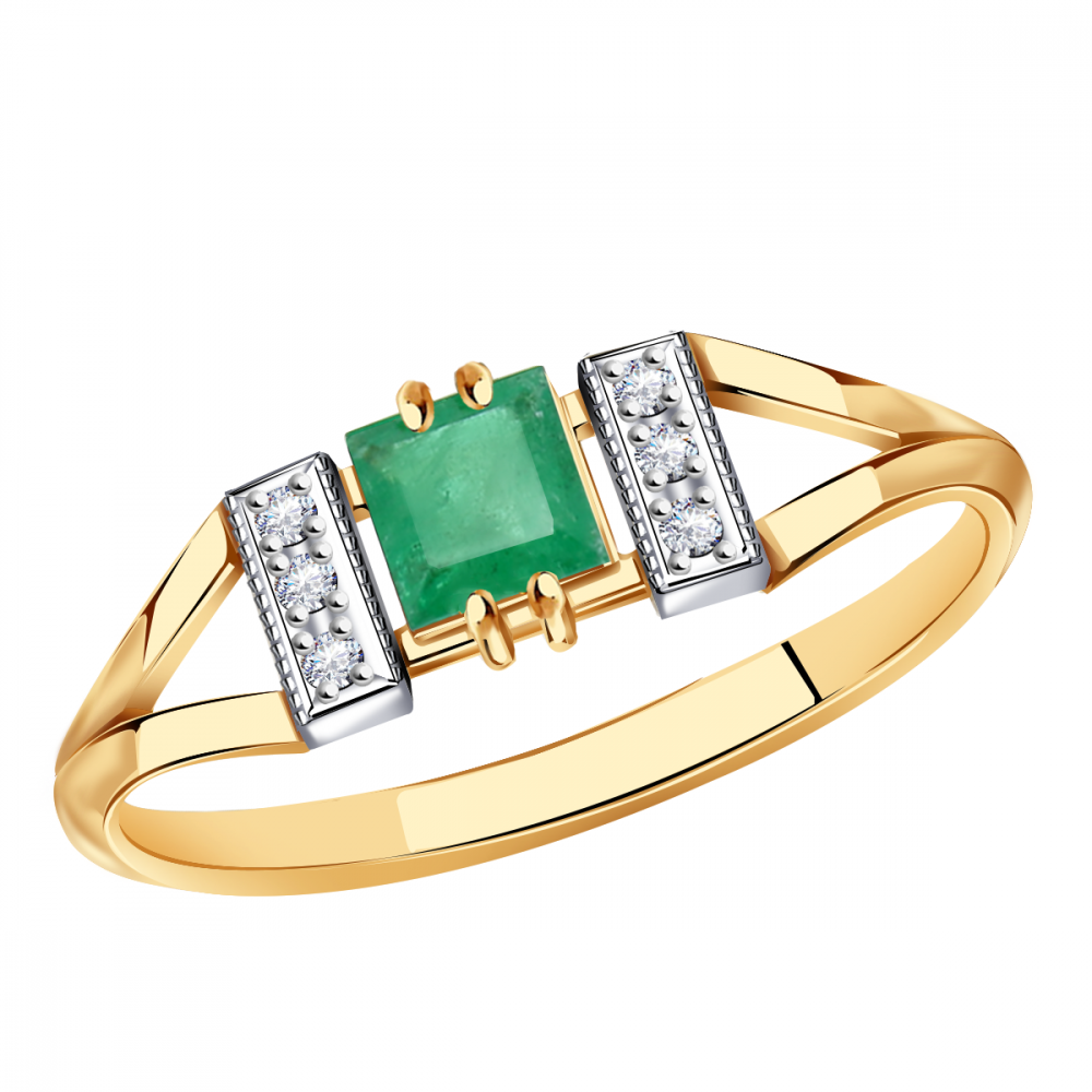 Золотое кольцо Александра с бриллиантом и изумрудом