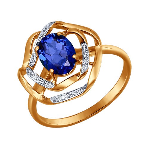 Золотое кольцо SOKOLOV с бриллиантом и гидротермальным сапфиром