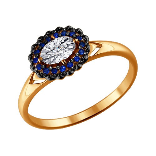 Золотое кольцо SOKOLOV с бриллиантом и сапфиром