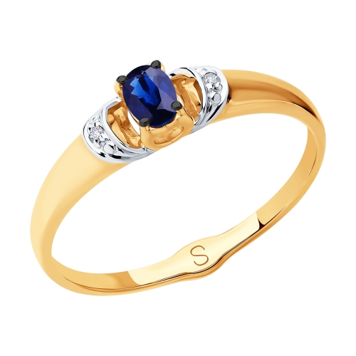 Золотое кольцо SOKOLOV с бриллиантом и сапфиром