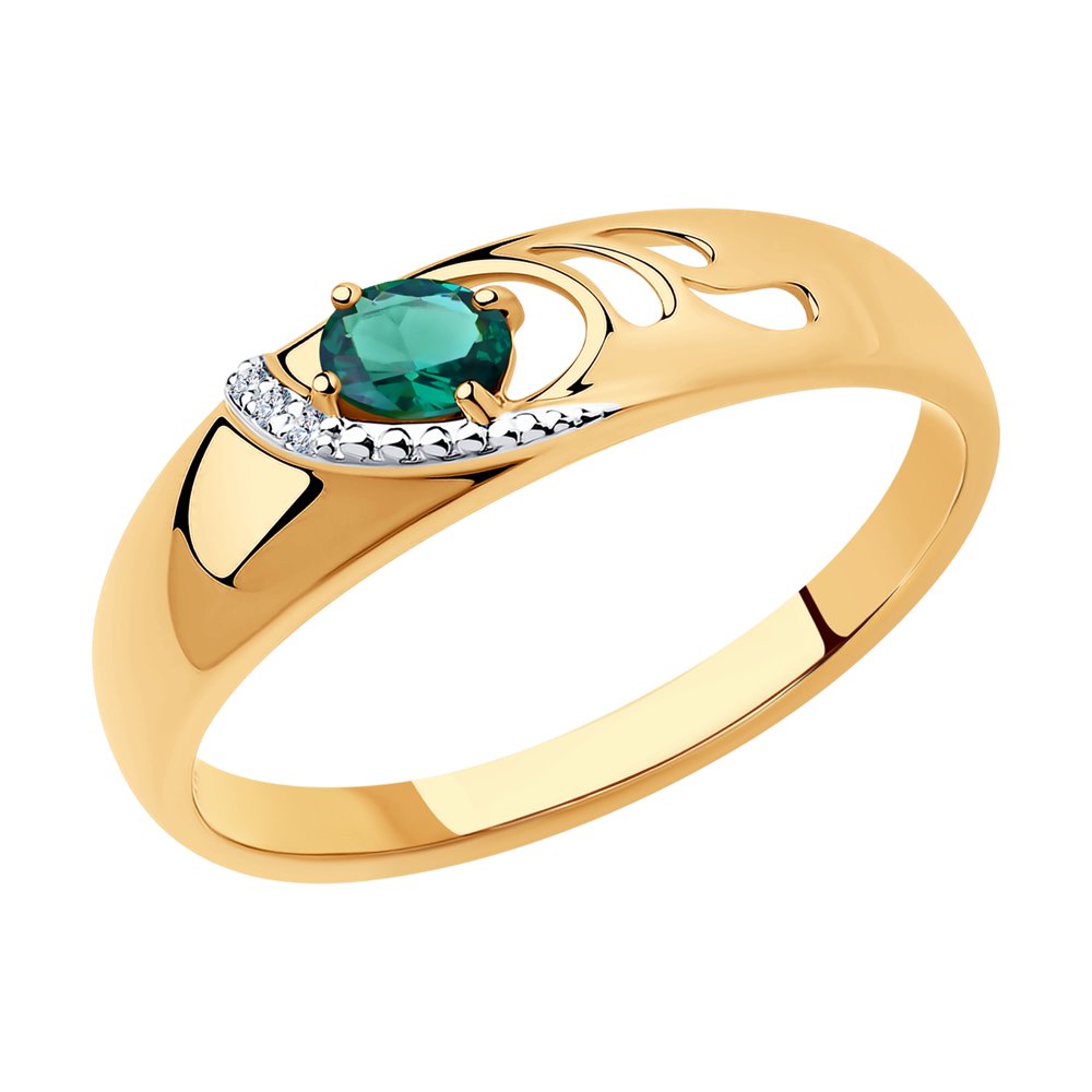 Золотое кольцо SOKOLOV с бриллиантом и изумрудом