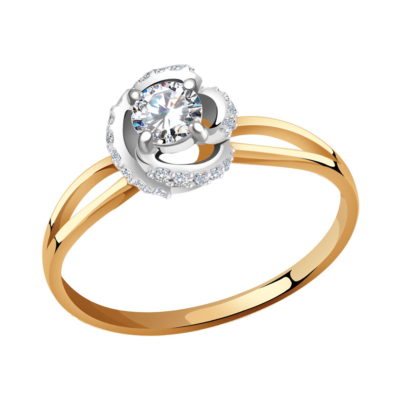 Золотое кольцо Золотые узоры с кристаллом Swarovski
