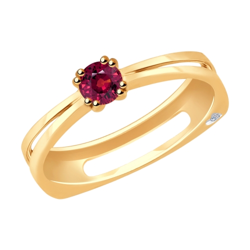 Золотое кольцо рубин с бриллиантом