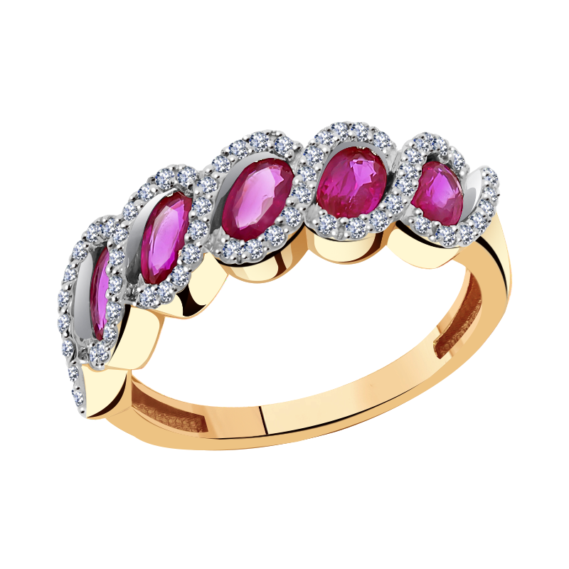 Золотое кольцо Александра с бриллиантом и рубином