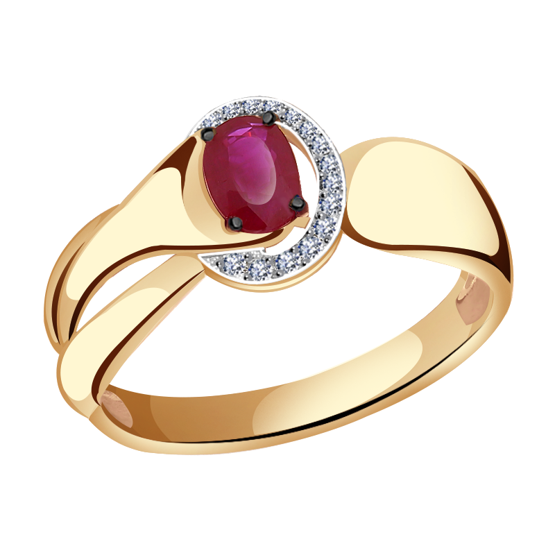 Золотое кольцо Александра с бриллиантом и рубином