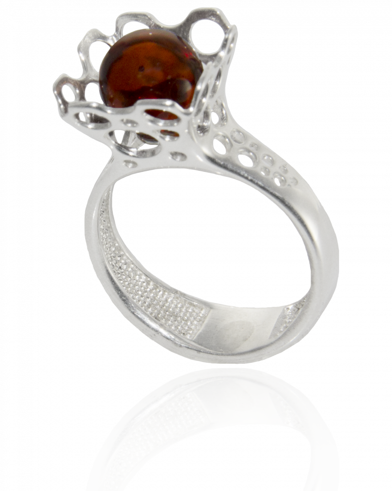 Серебряное кольцо Дарвин с янтарём