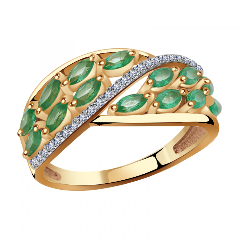 Золотое кольцо Александра с бриллиантом и изумрудом