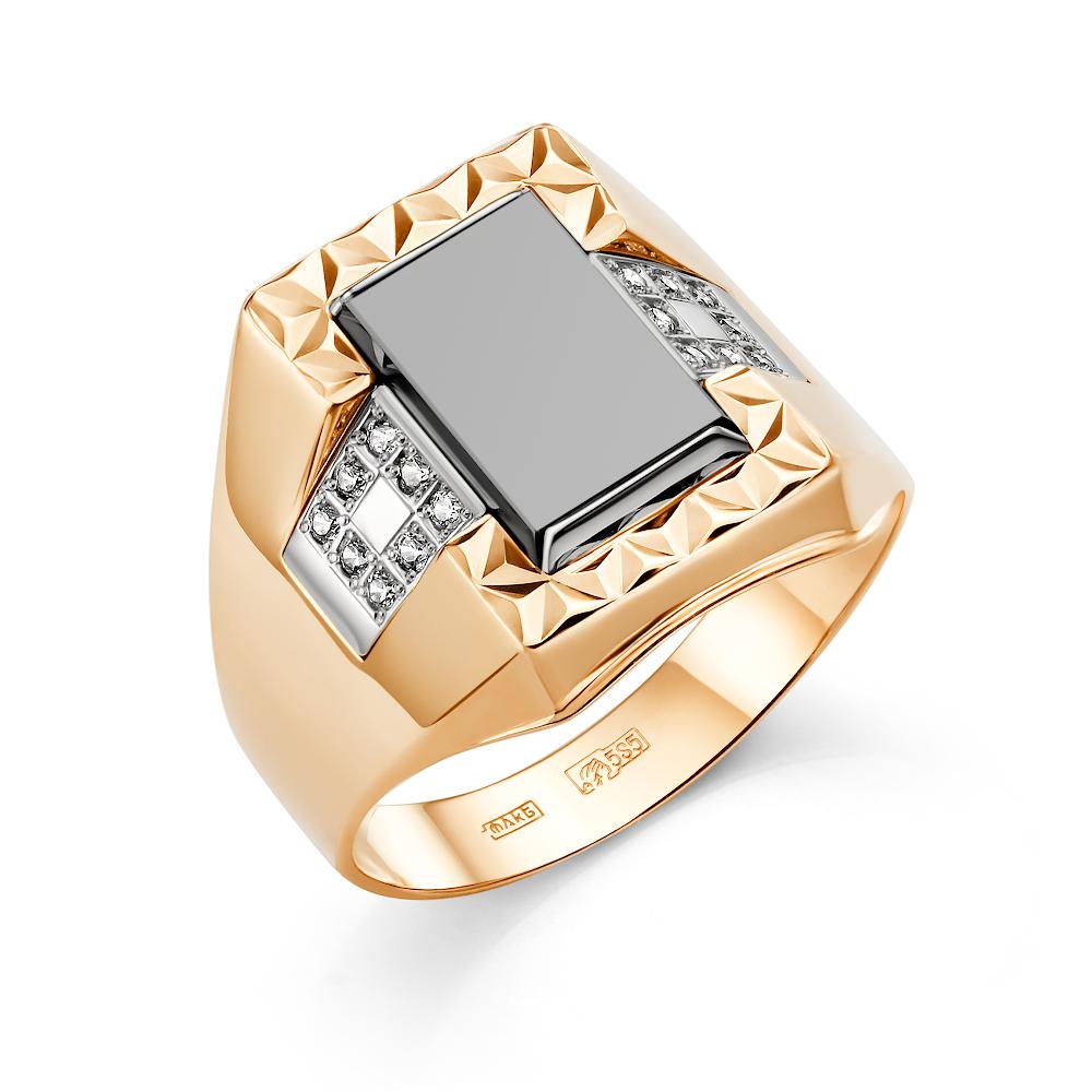 Золотое кольцо Караваевская ювелирная фабрика с ониксом и цирконием