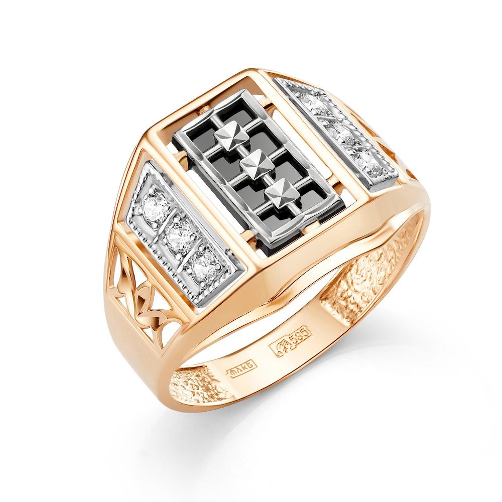 Золотое кольцо Караваевская ювелирная фабрика с ониксом и цирконием