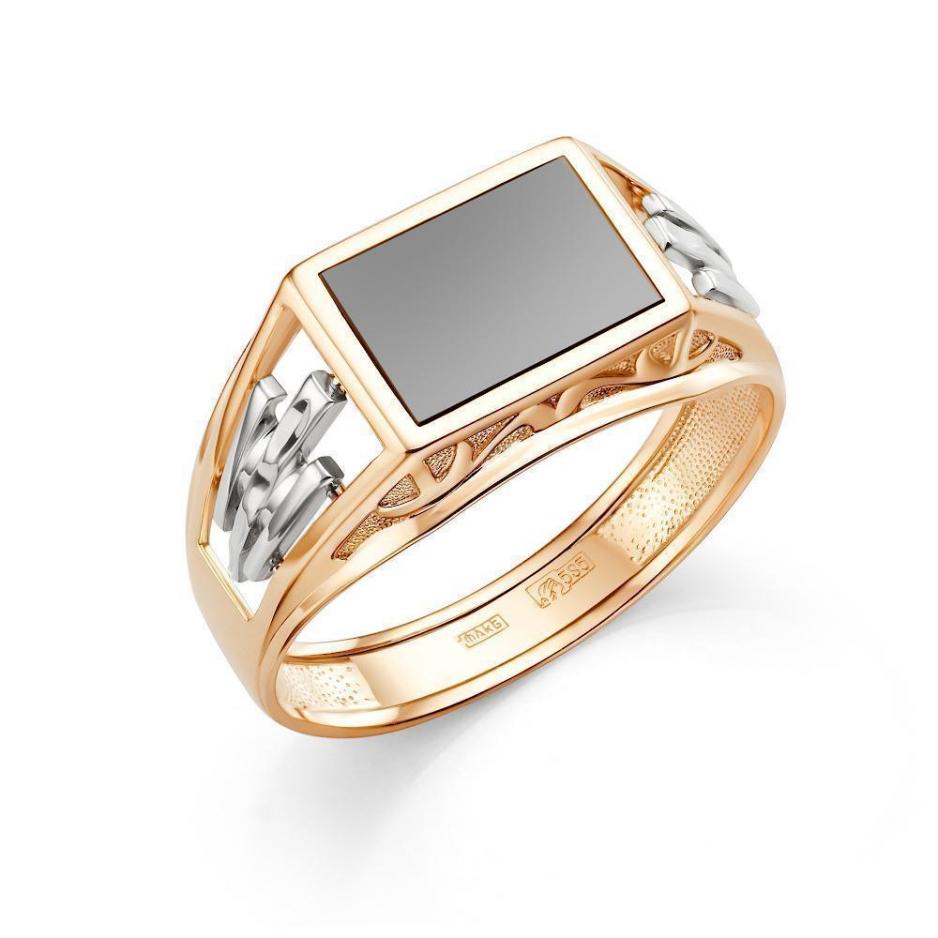 Золотое кольцо Караваевская ювелирная фабрика с ониксом