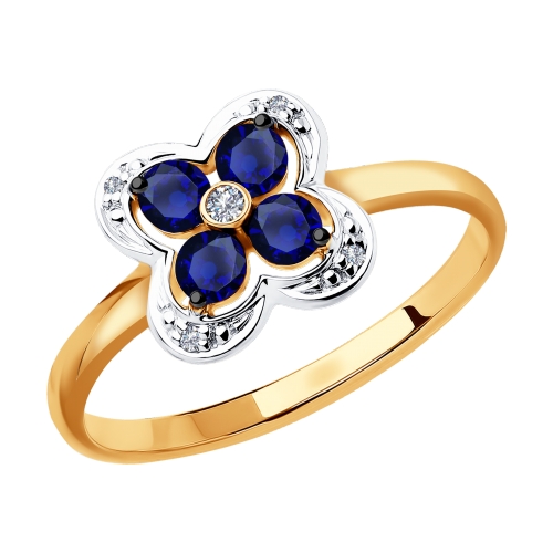 Золотое кольцо Diamant с бриллиантом и сапфировым корундом