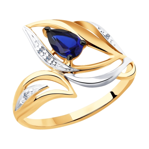 Золотое кольцо Diamant с бриллиантом и сапфировым корундом