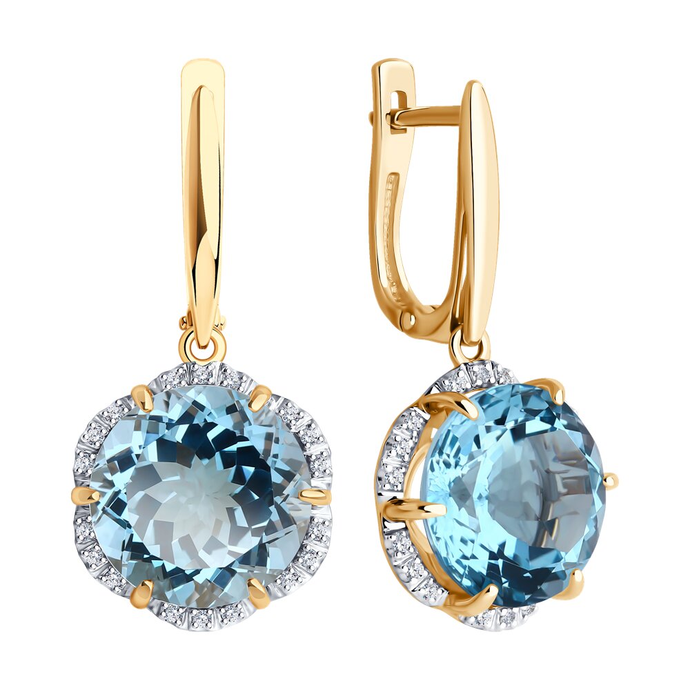 Золотые серьги Diamant с топазом и фианитом: Золото 585° пробы 10406414 ...