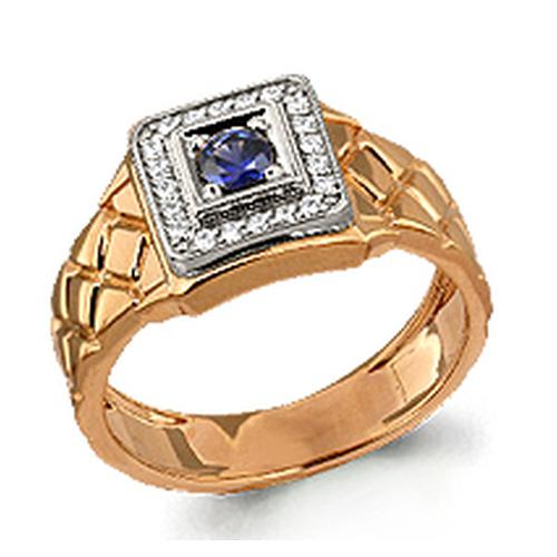 Золотое кольцо AQUAMARINE с фианитом и сапфировым корундом