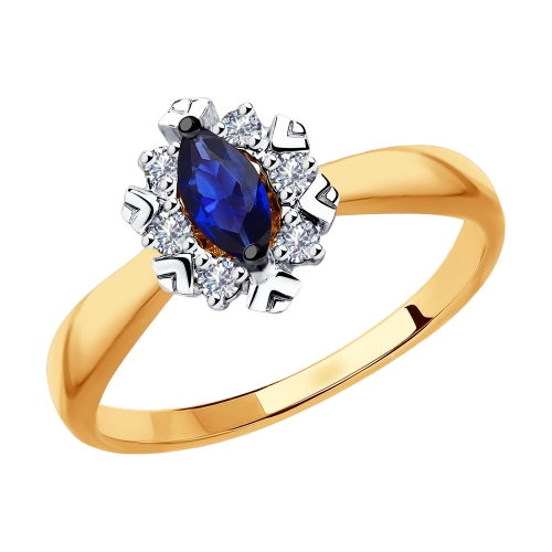 Золотое кольцо SOKOLOV с бриллиантом и сапфировым корундом