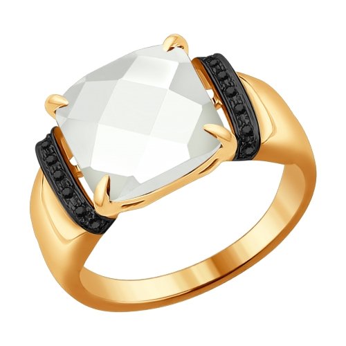 Золотое кольцо SOKOLOV с керамикой и чёрным бриллиантом