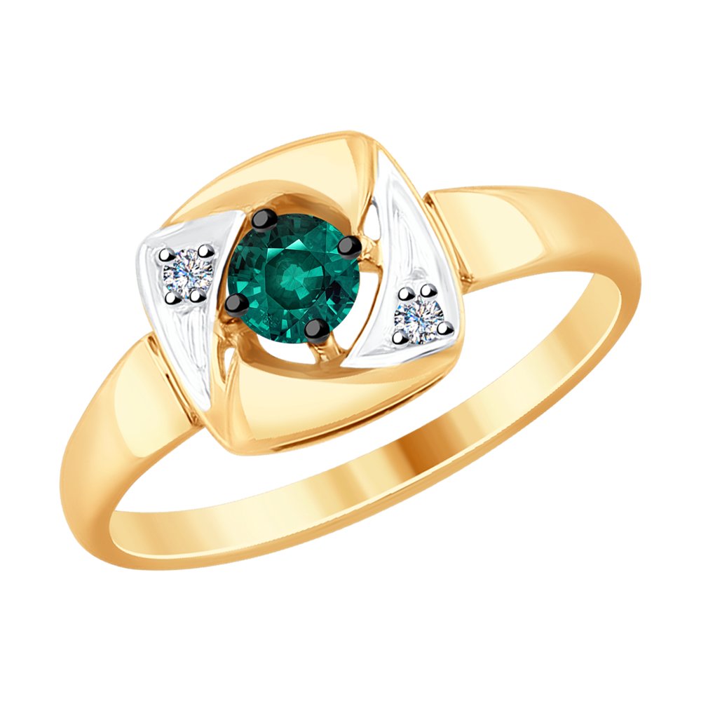 Золотое кольцо SOKOLOV с бриллиантом и гидротермальным изумрудом