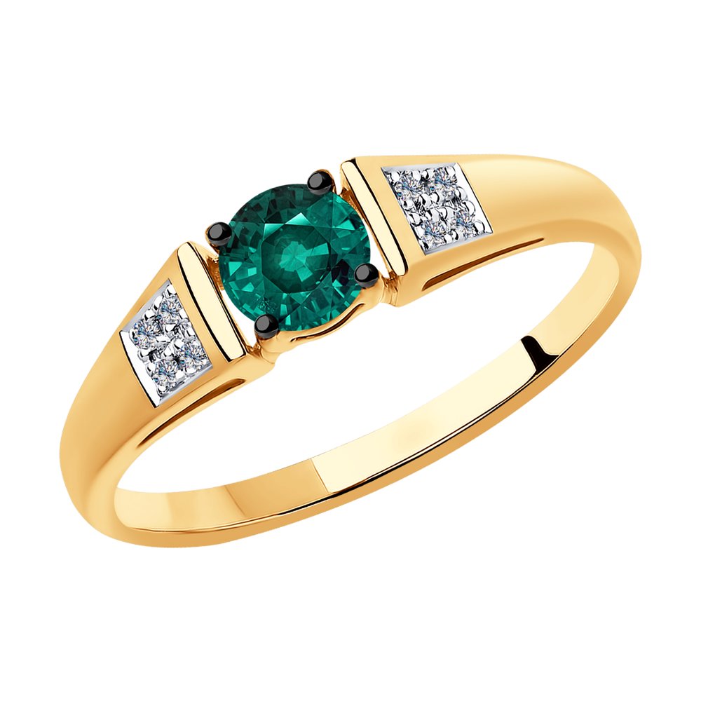 Золотое кольцо SOKOLOV с бриллиантом и гидротермальным изумрудом