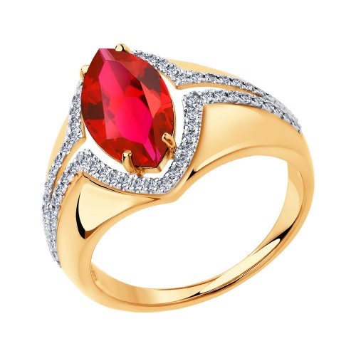 Золотое кольцо SOKOLOV с бриллиантом и рубиновым корундом