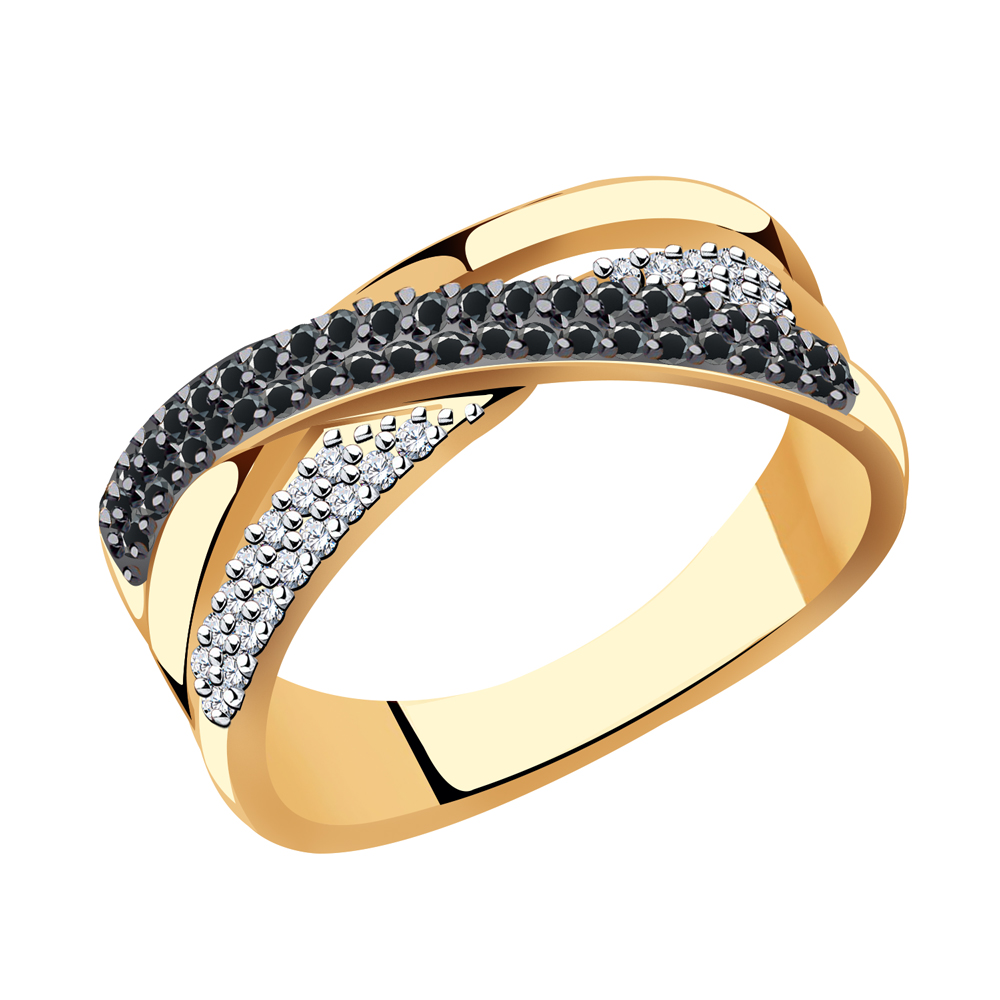 Золотое кольцо AQUAMARINE с фианитом и ювелирным кристаллом