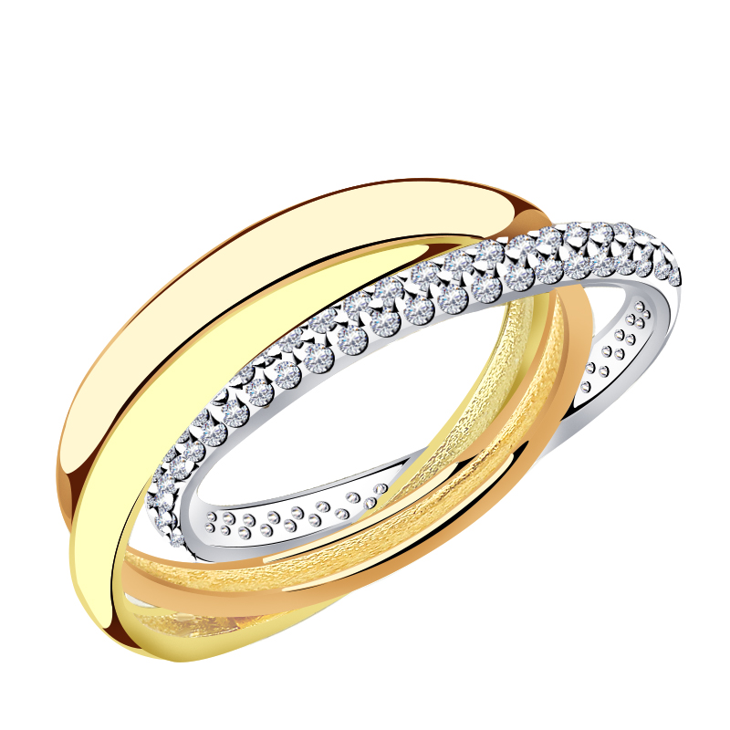Золотое кольцо Trinity Аквамарин с фианитом