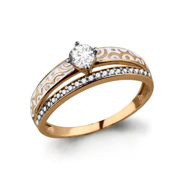 Золотое кольцо AQUAMARINE с фианитом и эмалью