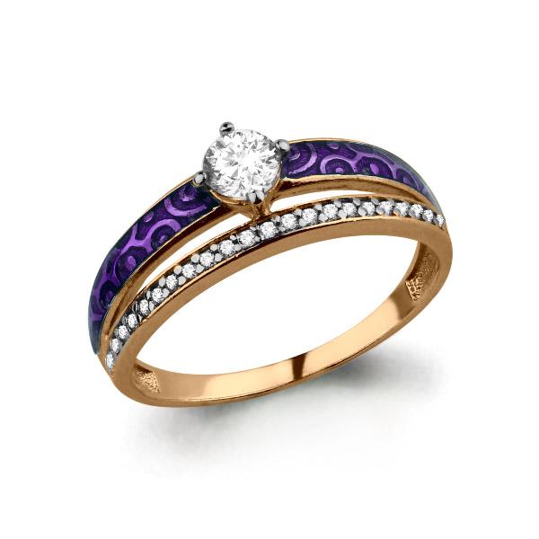 Золотое кольцо AQUAMARINE с фианитом и эмалью