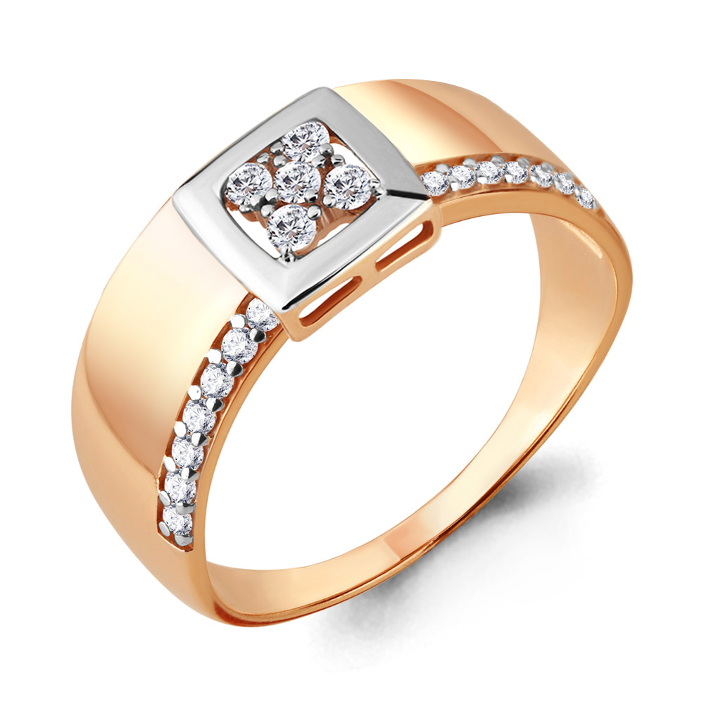 Золотое кольцо AQUAMARINE с фианитом
