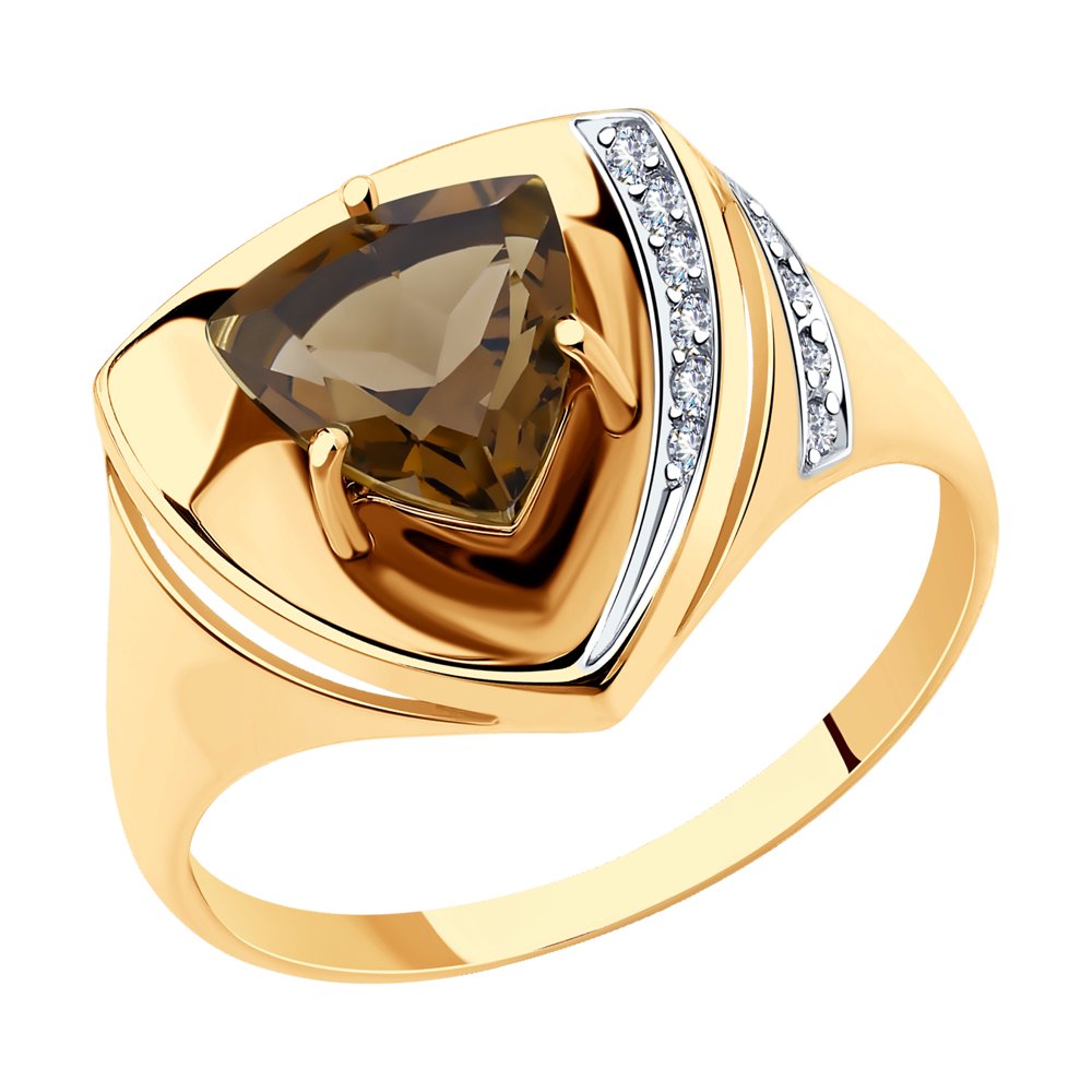 Золотое кольцо SOKOLOV с фианитом и раухтопазом