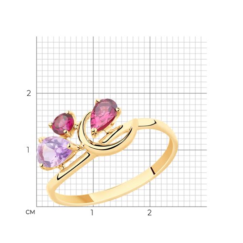 Золотое кольцо SOKOLOV с аметистом, родолитом и миксом камней