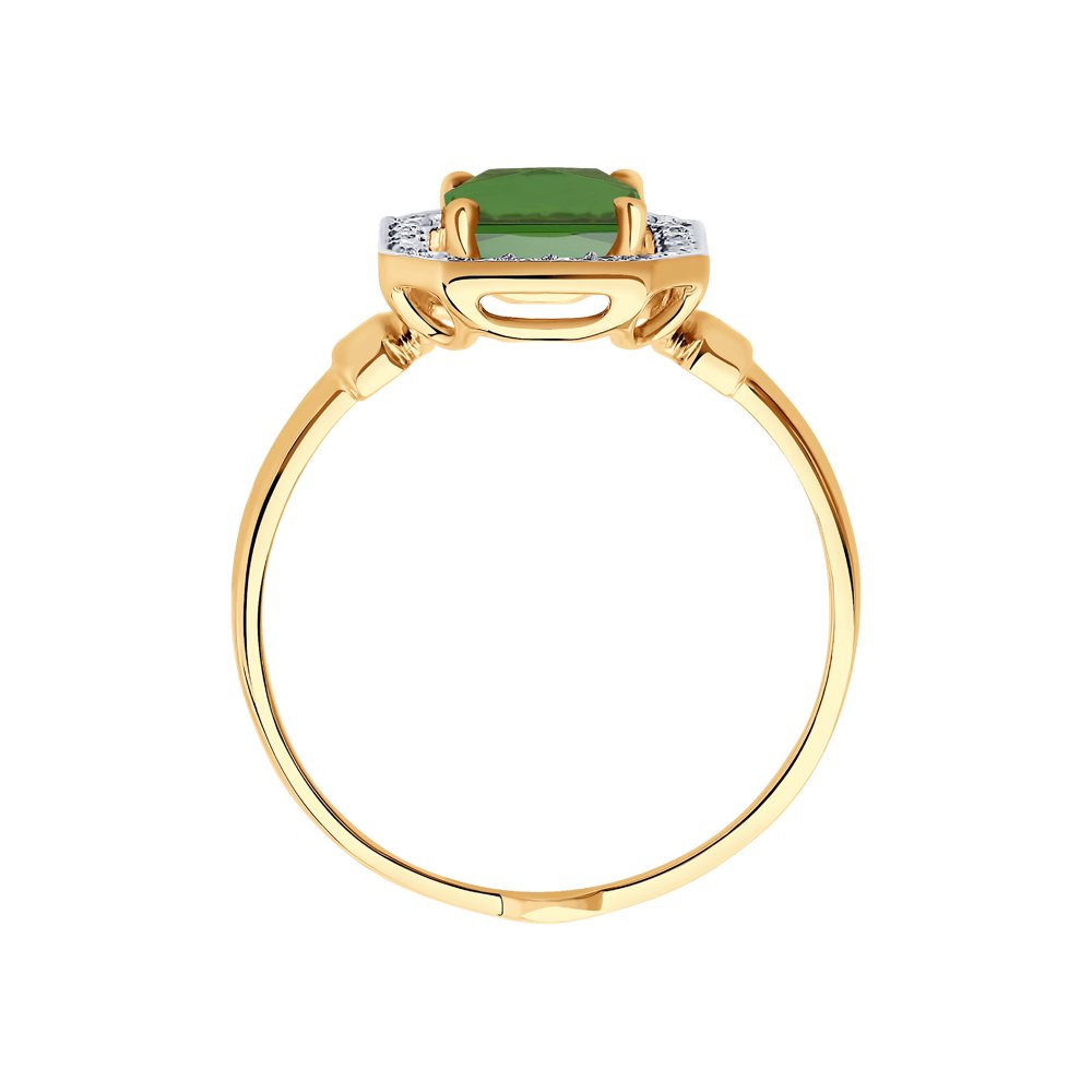 Золотое кольцо SOKOLOV с ситаллом цвета Турмалин и фианитом