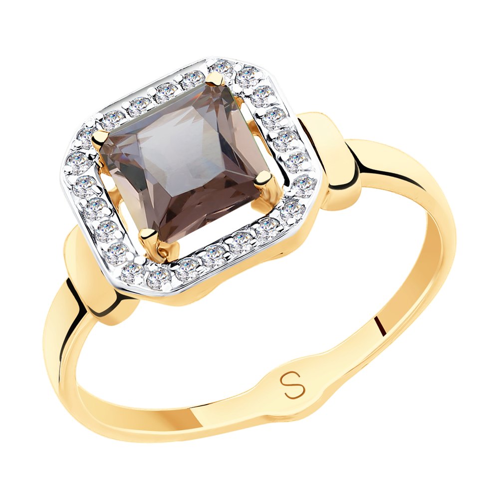 Золотое кольцо SOKOLOV с ситаллом цвета Султанит и фианитоим