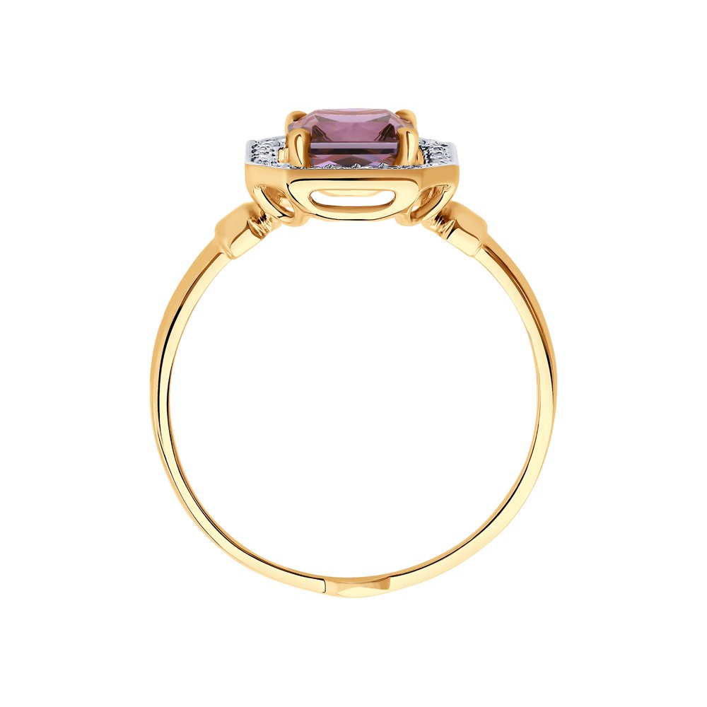 Золотое кольцо SOKOLOV с ситаллом цвета Султанит и фианит