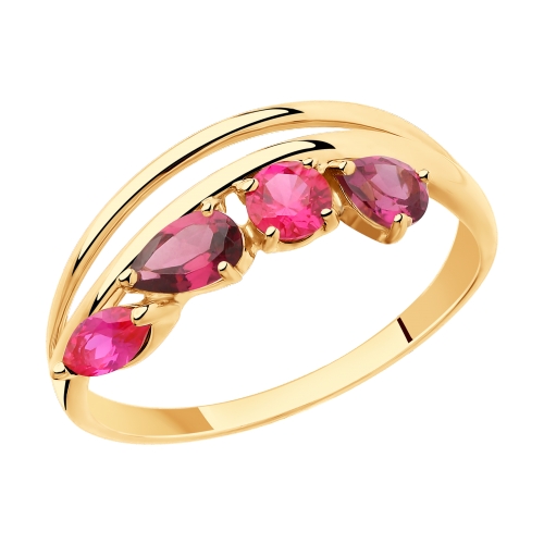 Золотое кольцо SOKOLOV с родолитом и рубиновым корундом