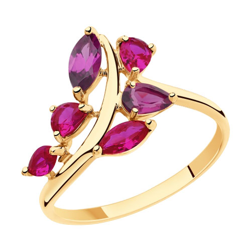 Золотое кольцо SOKOLOV с родолитом, миксом камней и рубиновым корундом