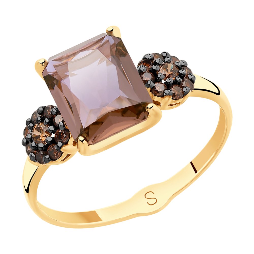 Золотое кольцо SOKOLOV с ситаллом цвета Султанит и фианитом